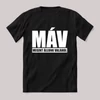 MÁV, megint állunk valahol. Fekete feliratos vicces póló.