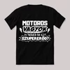 Motoros vagyok, mi a szupererőd? Feliratos fekete vicces póló.