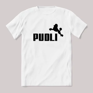 Pudli. Puma kicsit máshogy fehér póló.