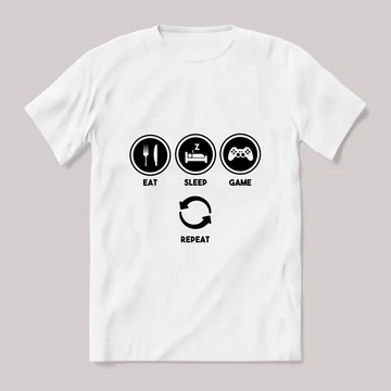 Eat sleep game repeat gamer fehér póló.