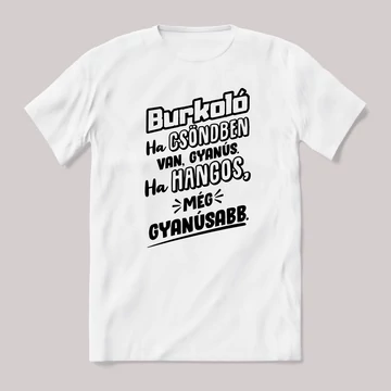 Burkoló, ha csönben van gyanús, ha hangos még gyanúsabb. Fehér feliratos vicces szakmás póló.
