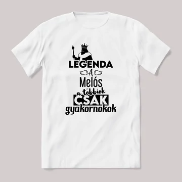 Legenda a Melós, a többeik csak gyakornokok. Fehér feliratos vicces szakmás póló.