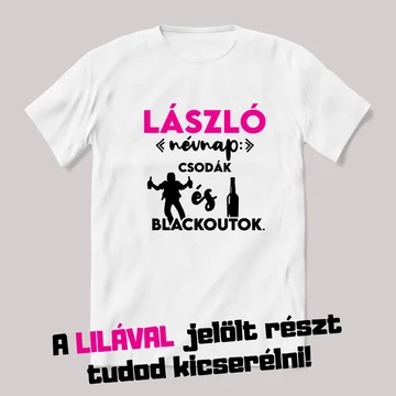 Névnap csodák és blackoutok. Fehér névnapos feliratos vicces póló.