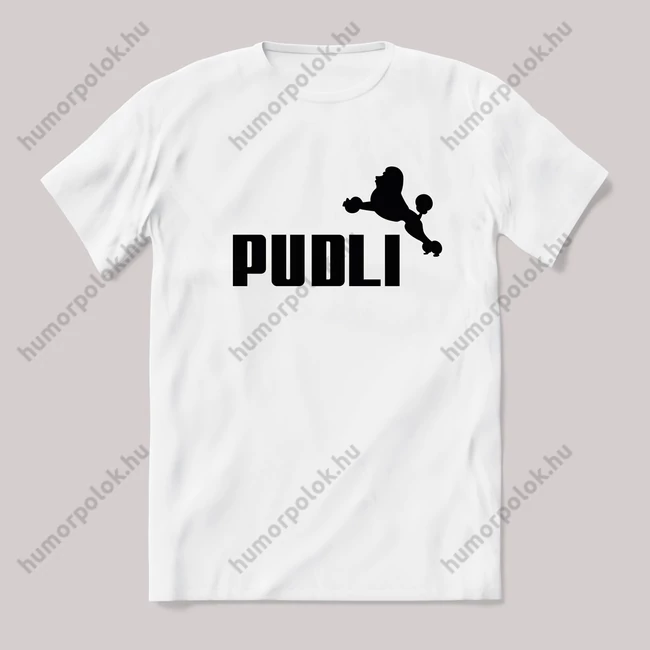 Pudli. Puma kicsit máshogy fehér póló.