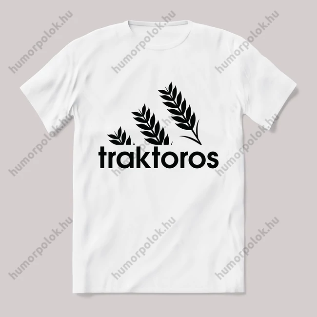 Traktoros, adidas márkaparódia fehér póló.