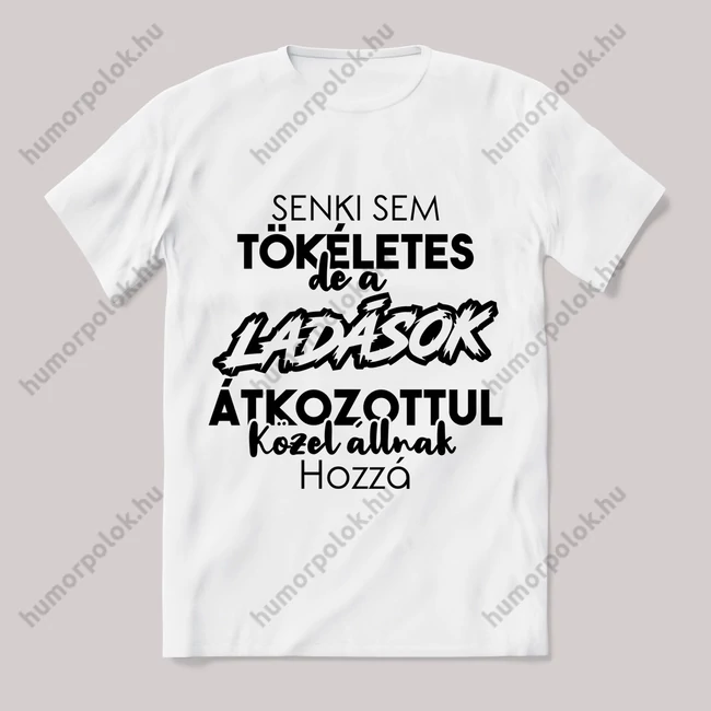 Senki sem tökélets, ladások. Fehér feliratos vicces póló.
