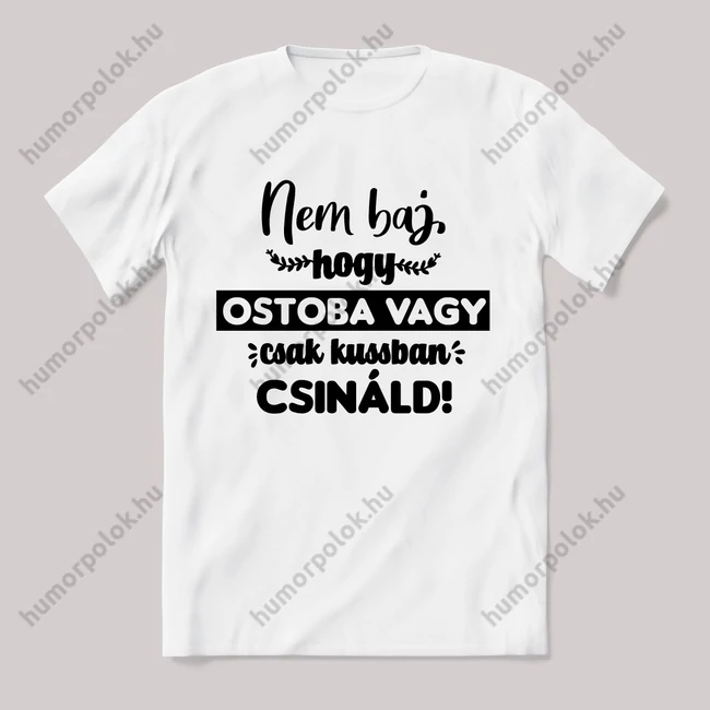 Nem baj, hogy ostoba vagy csak csendben cináld. Fehér feliratos vicces póló.