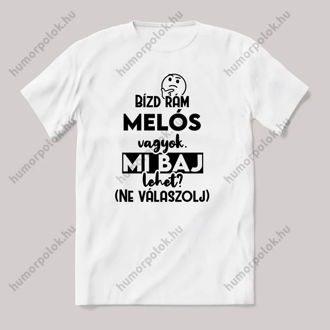 Bízd rám Melós vagyok, mi baj lehet? Fehér feliratos vicces szakmás póló.