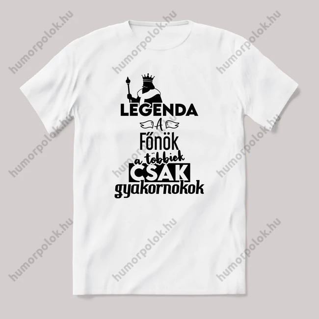 Legenda a Főnök, a többeik csak gyakornokok. Fehér feliratos vicces szakmás póló.