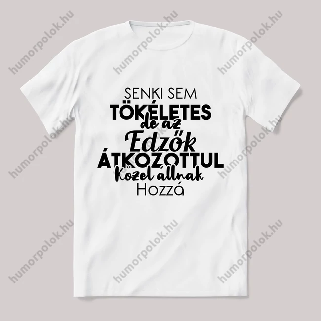 Senki sem tökéletes csak az edzők. Feliratos fehér póló.