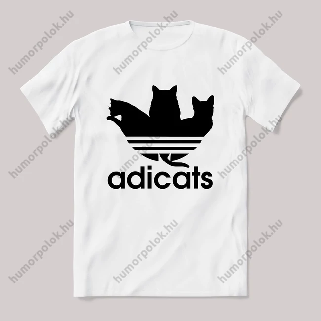 Adicats adidas paródia. Feliratos fehér póló.