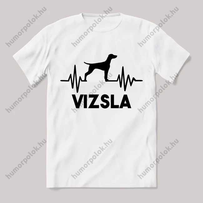 Vizsla kutyás. Feliratos fehér póló.