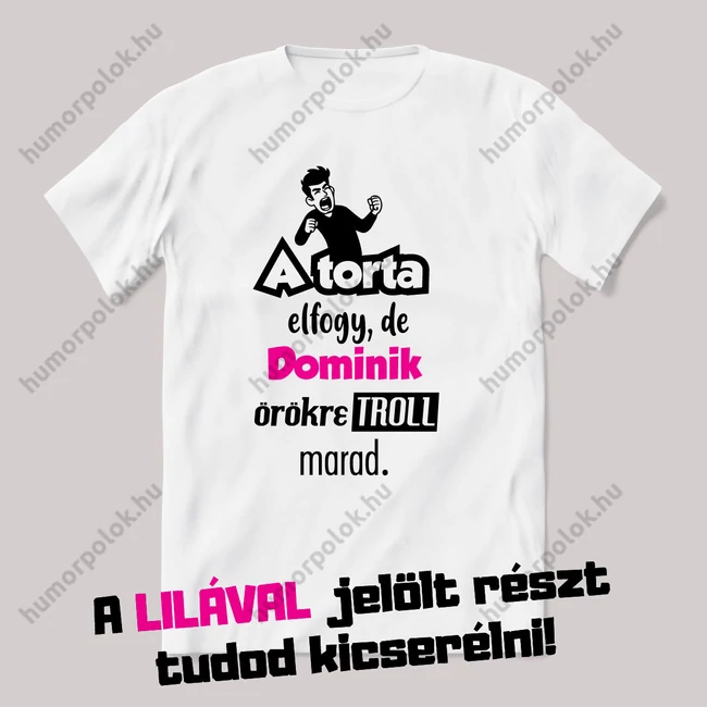 A torta elfogy a nevnapos örökre troll marad. Fehér névnapos feliratos vicces póló.