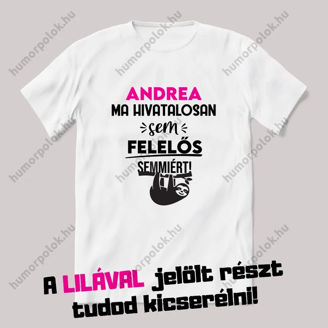 Névnapos hivatalosan nem felelős ma semmiért. Fehér névnapos feliratos vicces póló.