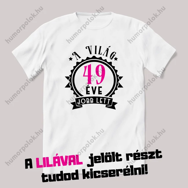 A világ jobb lett ennyi éve. Fehér szülinapos feliratos vicces póló.