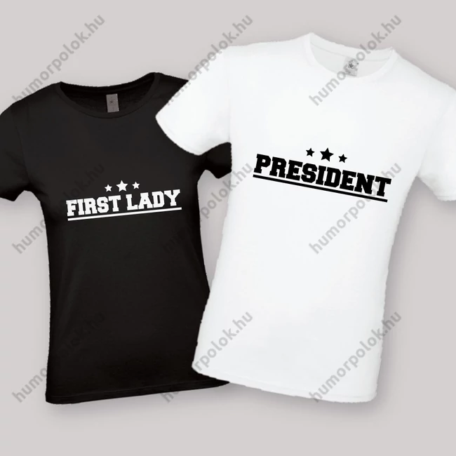 President, First lady. Feliratos fehér-fekete páros pólók.
