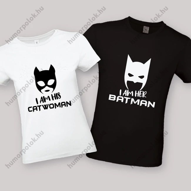Batman, Catwoman. Feliratos fehér páros póló.