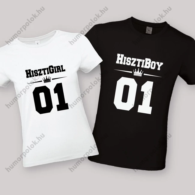 Hisztiboy. Hisztigirl. Feliratos fehér páros póló.