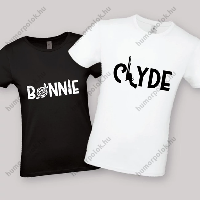 Bonnie, Clyde. Feliratos fehér páros póló.