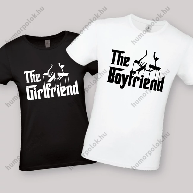 The boyfriend, The girlfriend. Feliratos fehér páros póló.